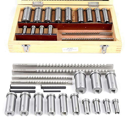 22Pcs Keyway Broach Sets, Industrial Tools for Lathe, Metric Size 4mm B1, 5mmB1, 6mm C, 8mmC Broaches, 13pcs Bushings and 5pcs Shims Metalworking Tool (22Pcs)