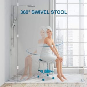 Health Line Massage Products Swivel Shower Stool 350 Lbs, 360 Degree Rotating Shower Chair for Inside Shower, Tool Free Adjustable Bathtub Seat with Storage Tray (FSA or HSA Eligible)