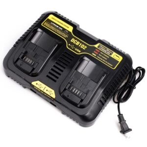 Lilocaja DCB102BP 2-Port Jobsite Charger Station Replacement for Dewalt 20V Max Battery Charger DCB102 DCB112 DCB104, Compatible with Dewalt 12V/20V Li-ion Battery DCB206 DCB606, with 2 USB Ports
