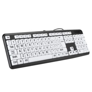 elderly keyboard, 104 keys qwerty layout keyboard large font print usb wired keyboard standard full size computer keyboard for old people(1.35m cable)(black)