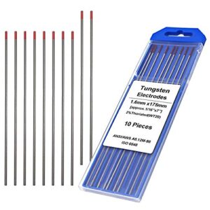 tig welding tungsten electrodes 2% thoriated (red, wt20) 10-pack (1/16") premium tig welding electrodes for tig welding accessories(10pcs)