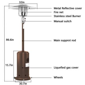 46000 BTU Portable Outdoor Patio Heater - Rapid Heating Space Propane Heater - Commercial & Residential Floor Standing With Wheels and Rain Cover For Christmas,Restaurant,Weeding and Party (Brown)