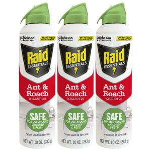 raid essentials ant & roach killer aerosol spray, child & pet safe, kills insects quickly, for indoor use, 10 oz (pack of 3)