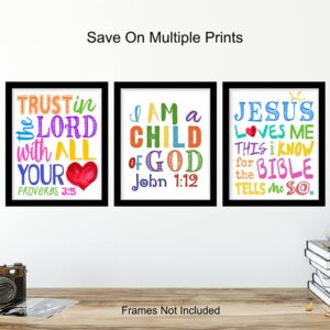 Jesus Loves Me - Trust in the Lord With All Your Heart - Child of God Wall Decor - Religious Scripture Wall Decor - Catholic Christian Gifts for Women, Kids, Pastor, Minister - Bible Verse Wall Art