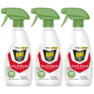raid essentials ant & roach killer spray bottle, child & pet safe, kills insects quickly, for indoor use, 12 fl oz (pack of 3)