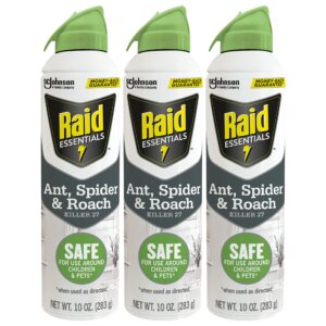 raid essentials ant spider, and roach killer aerosol spray, child & pet safe, kills insects quickly, for indoor use 10 ounce (pack of 3)
