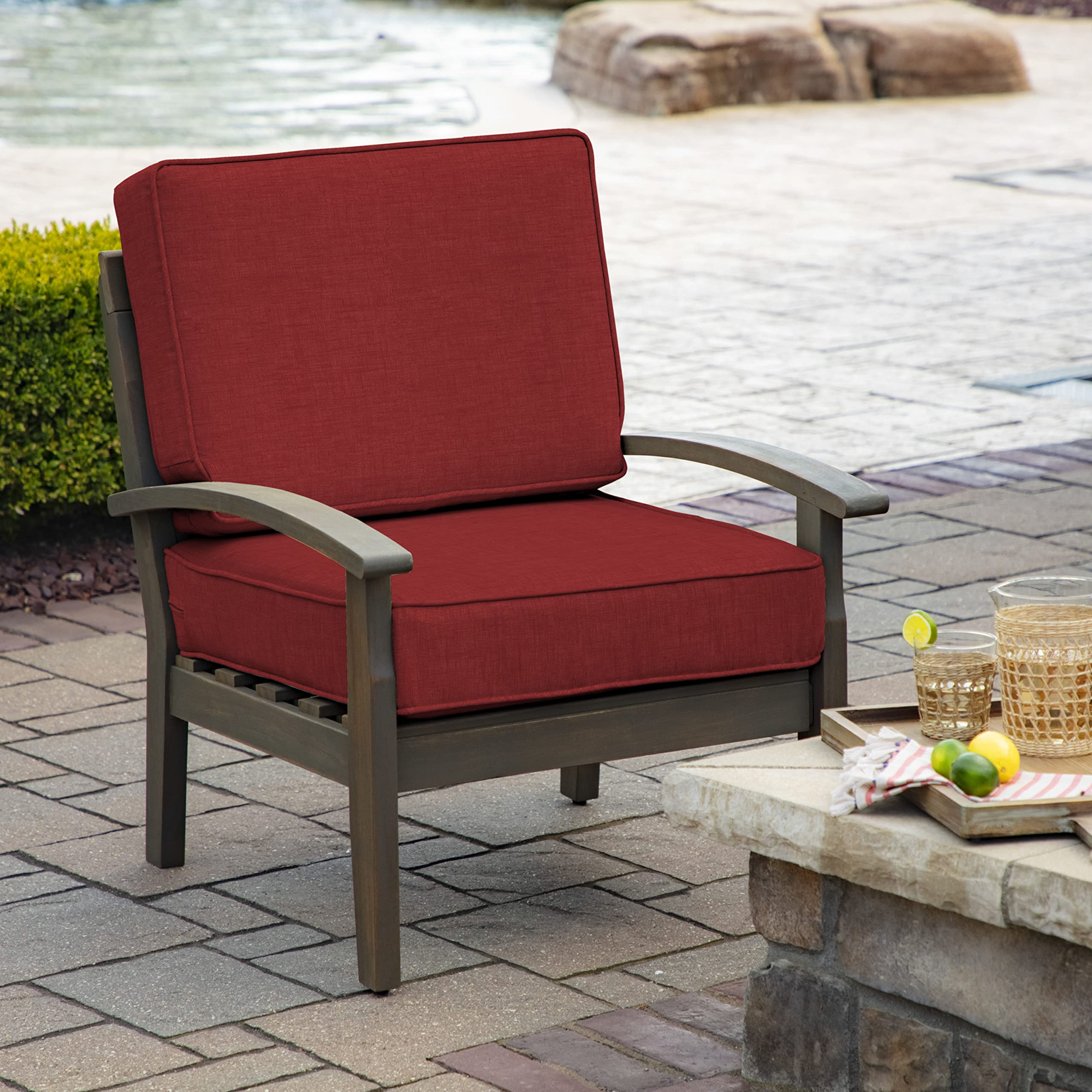 Arden Selections ProFoam Essentials Outdoor Deep Seating Cushion Set 24 x 24, Ruby Red Leala