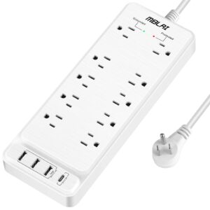 power strip surge protector with usb, fast charging desktop usb c power strip flat plug with 10 ac outlets 4 usb ports, 1875w/15a, 8ft extension cords outlet strip for home office