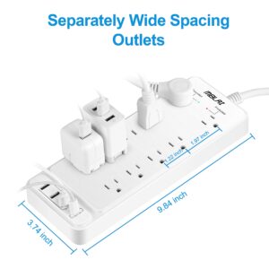 Power Strip Surge Protector with USB, Fast Charging Desktop USB C Power Strip Flat Plug with 10 AC Outlets 4 USB Ports, 1875W/15A, 8ft Extension Cords Outlet Strip for Home Office