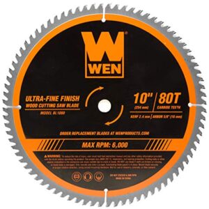 WEN BL1080 10-Inch 80-Tooth Carbide-Tipped Ultra-Fine Finish Professional Woodworking Saw Blade for Miter Saws and Table Saws