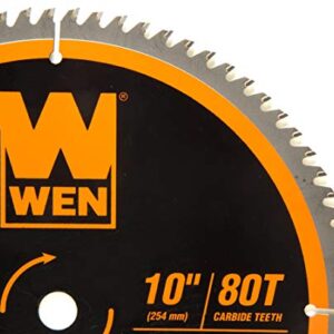 WEN BL1080 10-Inch 80-Tooth Carbide-Tipped Ultra-Fine Finish Professional Woodworking Saw Blade for Miter Saws and Table Saws