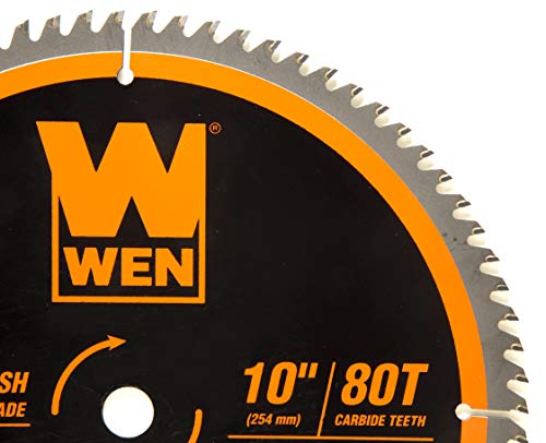 WEN BL1080 10-Inch 80-Tooth Carbide-Tipped Ultra-Fine Finish Professional Woodworking Saw Blade for Miter Saws and Table Saws