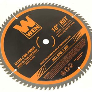 WEN BL1080 10-Inch 80-Tooth Carbide-Tipped Ultra-Fine Finish Professional Woodworking Saw Blade for Miter Saws and Table Saws