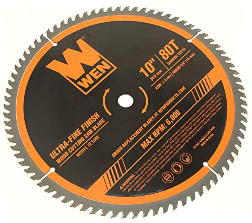 WEN BL1080 10-Inch 80-Tooth Carbide-Tipped Ultra-Fine Finish Professional Woodworking Saw Blade for Miter Saws and Table Saws