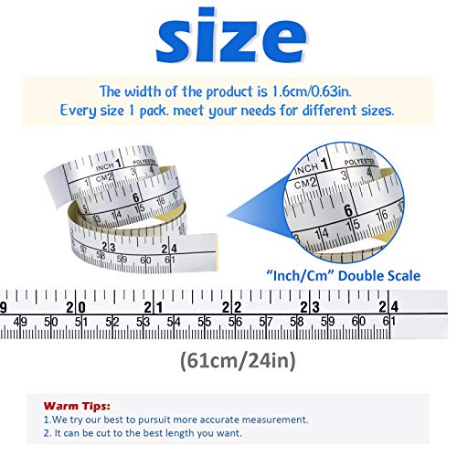 Self-Adhesive Measuring Tape Workbench Ruler Adhesive Backed Double Scale Stick Tape Measure for Work Woodworking, Saw, Drafting Table (24 Inch,5 Pieces)