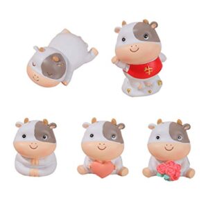 happyyami 5pcs mini cute cow ornament chinese zodiac figurines ox statue bonsai ornament lucky ox lucky cow figure cow cake figure cow figure figurine cow statues animal resin blush embossed