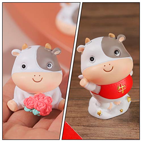 Happyyami 5pcs Mini Cute Cow Ornament Chinese Zodiac Figurines ox Statue Bonsai Ornament Lucky ox Lucky Cow Figure Cow Cake Figure Cow Figure Figurine Cow Statues Animal Resin Blush Embossed