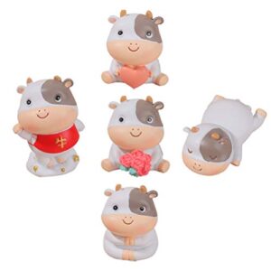 Happyyami 5pcs Mini Cute Cow Ornament Chinese Zodiac Figurines ox Statue Bonsai Ornament Lucky ox Lucky Cow Figure Cow Cake Figure Cow Figure Figurine Cow Statues Animal Resin Blush Embossed