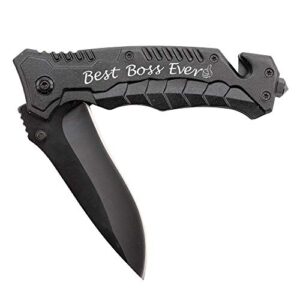 corfara engraved black pocket knife for boss gifts ideas for christmas birthday retirment best boss ever camping knife with window glass breaker and seatbelt cutter