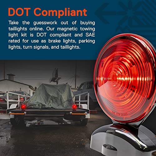 TRUE MODS 20' Magnetic LED Trailer Tail Towing Light Kit [DOT FMVSS-108] [SAE STIP] [IP67 Submersible Waterproof] [55lb Magnet] Turn Brake Parking Lights for Truck RV Boat Car Bike Trailer