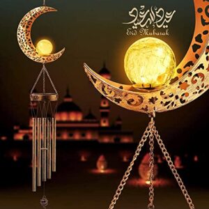 acelist moon solar wind chimes for outside, ramadan decorations mobile led solar powered outdoor hanging light up patio, porch, deck, garden decor mother's day, valentine's day, thanksgiving gift