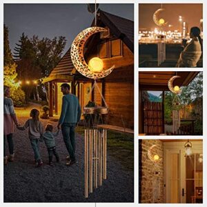 AceList Moon Solar Wind Chimes for Outside, Ramadan Decorations Mobile LED Solar Powered Outdoor Hanging Light Up Patio, Porch, Deck, Garden Decor Mother's Day, Valentine's Day, Thanksgiving Gift