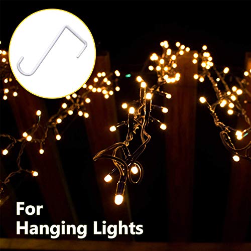 JOYSEUS 24pcs Vinyl Fence Hooks, 2 x 6 Inches Patio Hooks, White Powder Coated Steel Fence Hooks Hangers for Hanging Plants, Lights, Pool Equipment