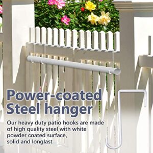 JOYSEUS 24pcs Vinyl Fence Hooks, 2 x 6 Inches Patio Hooks, White Powder Coated Steel Fence Hooks Hangers for Hanging Plants, Lights, Pool Equipment