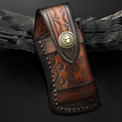 NedFoss Swordfish Damascus Pocket Knife for Men, Handmade Forged Damascus Steel Blade with Retro Leather Sheath, Sandalwood Handle, Excellent Gifts for Men