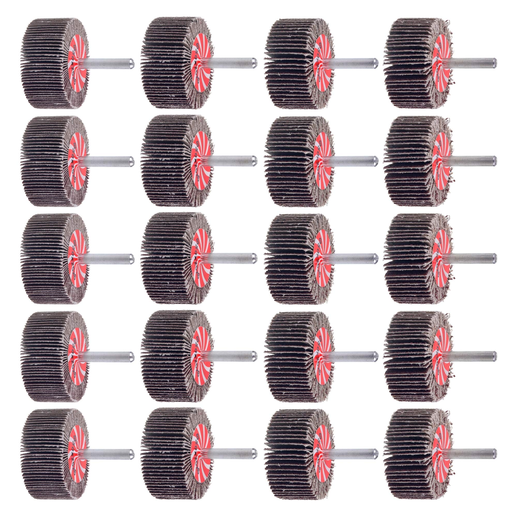 20 Pack Abrasive Flap Wheel Sander Set, Mixflor 2”X 1” X1/4” Shank Flap Wheels–5 Pcs of Each 60 80 120 and 240 Grits Aluminum Oxide Flap Wheel Sander for Drill