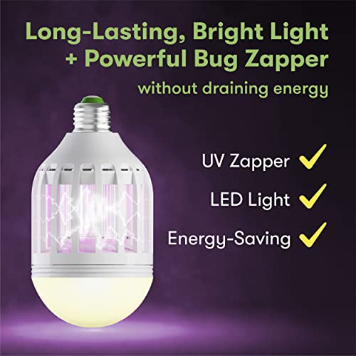 BugMD Zapville - Bug Zapper Indoor UV and LED Light Bulb, Portable Bug Zapper, Attracts Mosquitos Insects Bugs, Pest Control for Patios Porches Garage Shed for E27/E26 Base