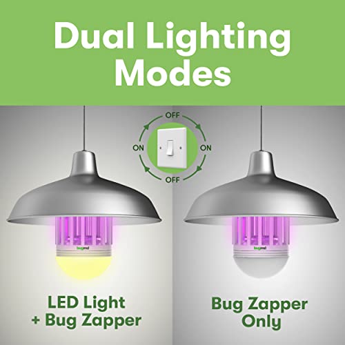 BugMD Zapville - Bug Zapper Indoor UV and LED Light Bulb, Portable Bug Zapper, Attracts Mosquitos Insects Bugs, Pest Control for Patios Porches Garage Shed for E27/E26 Base