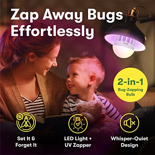 BugMD Zapville - Bug Zapper Indoor UV and LED Light Bulb, Portable Bug Zapper, Attracts Mosquitos Insects Bugs, Pest Control for Patios Porches Garage Shed for E27/E26 Base