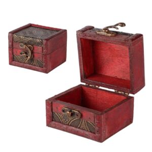 wood storage box mini antique jewelry box small box chinese retro nostalgic wooden multifunctional desktop storage box beautiful and practical convenient storage of jewelry and makeup tools(red)