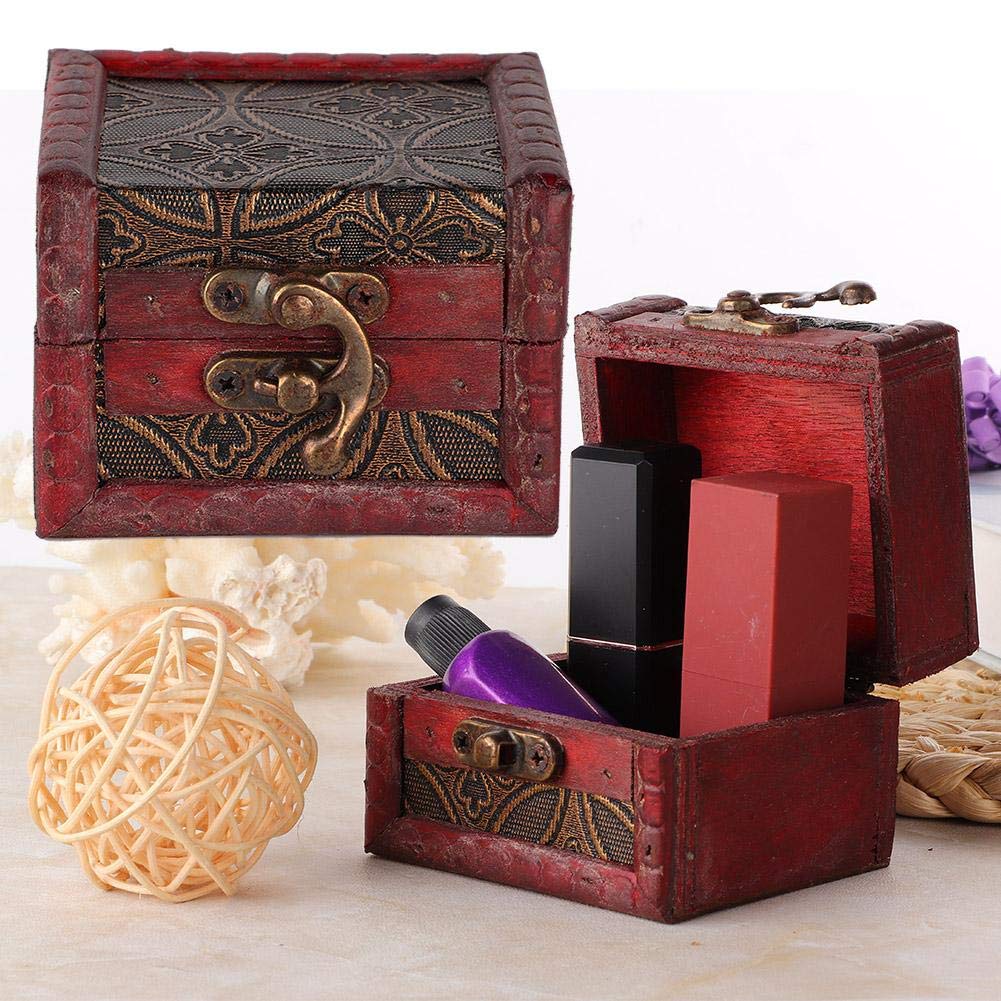 Wood Storage Box Mini Antique Jewelry Box Small Box Chinese Retro Nostalgic Wooden Multifunctional Desktop Storage Box Beautiful and Practical Convenient Storage of Jewelry and Makeup Tools(red)