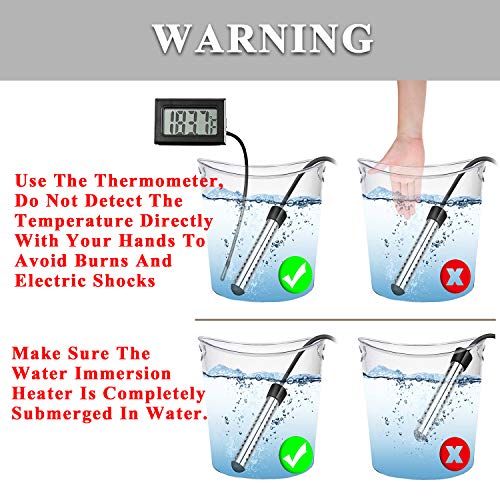 1500W Immersion Water Heater, Smart Submersible Water Heater with Stainless-Steel Guard, Smart Timing, Safe, Portable, Water Heater for Pool Bathtub, Heats 5 Gallons Water in Minutes