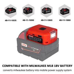 Lilocaja M18 Power Source Replacement for Milwaukee USB Charger Adapter 49-24-2371, with USB-C & USB Port & LED Work Light & DC Port, Compatible with Milwaukee M18 18V Li-ion Battery