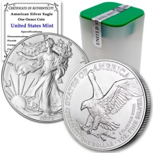2024 - lot of (20) 1 oz american eagle silver bullion coins brilliant uncirculated in original united states tube and certificates of authenticity $1 seller bu