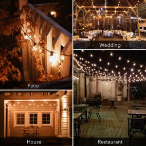 HBN 50ft Outdoor String Lights-Outdoor Incandescent String Lights, 52 G40 Bulbs (2 Spare) 5W 2200K Warm White, Connectable & Dimmable, IP44 Waterproof-Garden/Backyard/Patio/Porch/Courtyard/Café