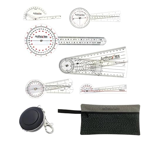 AnthroFlex 8 Piece Goniometer Set with 6 Goniometers, Tape Measure, Transport Bag