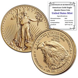 2023 1/4 oz american eagle gold bullion coin brilliant uncirculated with certificate of authenticity $10 bu