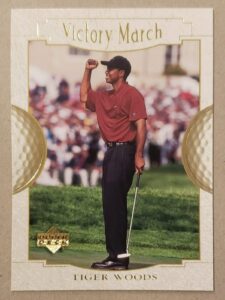 tiger woods 2001 upper deck golf rc rookie card #151 “victory march” mint