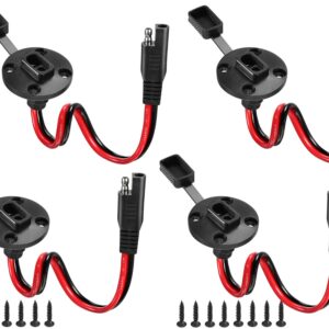 Weewooday 4 Packs Power Socket Sidewall Port Connector Compatible with SAE Weatherproof Quick Connect Panel Flush Mountable Connector 12awg Cable with 16 Screws for Solar Generator Battery Charger