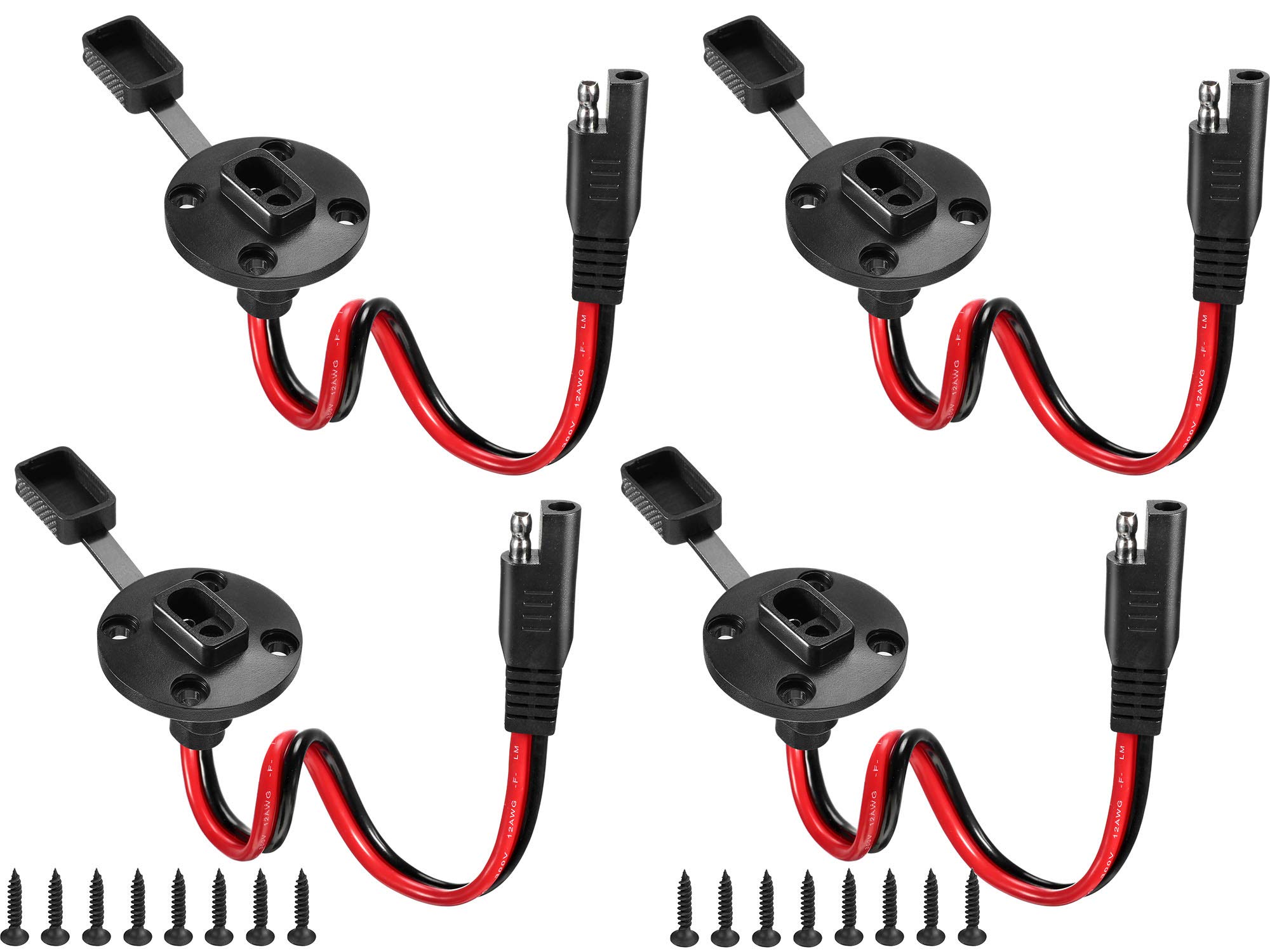 Weewooday 4 Packs Power Socket Sidewall Port Connector Compatible with SAE Weatherproof Quick Connect Panel Flush Mountable Connector 12awg Cable with 16 Screws for Solar Generator Battery Charger