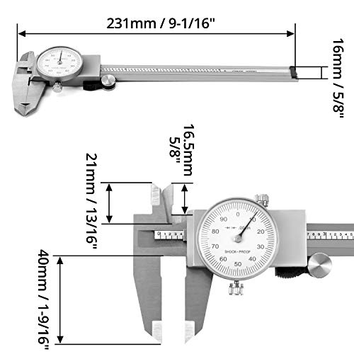 QWORK Digital Caliper,6 Inch Stainless Steel and Shock-Proof Dial Caliper