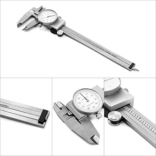 QWORK Digital Caliper,6 Inch Stainless Steel and Shock-Proof Dial Caliper