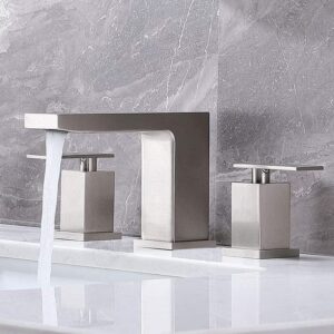 kingo home widespread 3 hole 2 handle brushed nickel bathroom faucet, modern vanity basin bathroom sink faucet