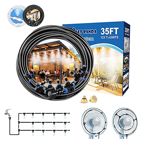 Misters for Outside Patio, 35FT Misting Cooling System, Outdoor Water Mister System for Porch, Umbrella, Deck, Canopy, Fan. Mist Hose Accessories for Backyard, Garden, Greenhouse,Trampoline Sprinkler