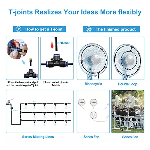 Misters for Outside Patio, 35FT Misting Cooling System, Outdoor Water Mister System for Porch, Umbrella, Deck, Canopy, Fan. Mist Hose Accessories for Backyard, Garden, Greenhouse,Trampoline Sprinkler