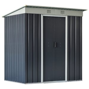 outsunny 6' x 4' backyard garden tool storage shed with lockable door, 2 air vents & steel construction, black